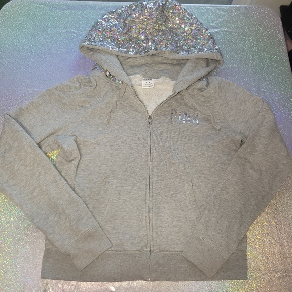 Pink VS Fashion show hoodie Y2K holo sequin hoodie vintage - Picture 2 of 8
